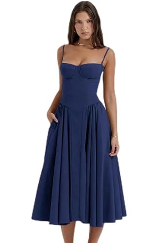 Sommer neues französisches Vintage-Langkleid im Gerichtsstil Dopamin mit Unterkleid für Damen – Blau – S von SUBX