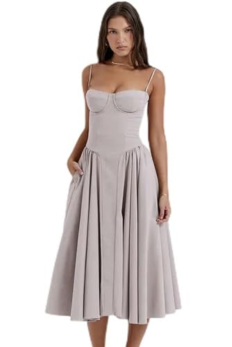 Sommer neues französisches Vintage-Langkleid im Gerichtsstil Dopamin mit Unterkleid für Damen – Dunkelgrau – S von SUBX