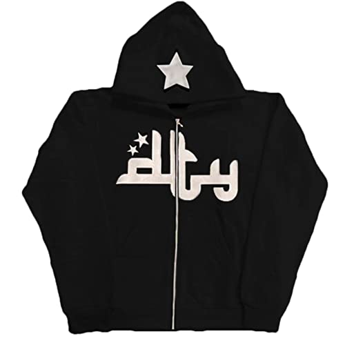 Star Letter Print Hoodie Herren Retro Zip Up Long Sleeve Loose Jacket Coats Harajuku Casual Gothic Hooded Sweatshirt Y2K Streetwear-EA01123-BLACK,M von SUBX