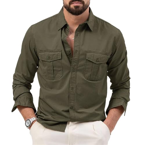 Langarm Hemd Herren Retro Einfarbig Verschleißfest Outdoorhemd Regular Fit Mit Taschen Safari Hemd Frühling Casual Hemd Herren B-Army Green XXL Langarm Hemd Herren Retro Einfarbig Verschleißfest Outdoorhemd Regular Fit Mit Taschen Safari Hemd Frühling Casual Hemd Herren B-Army Green XXL von SUCADA