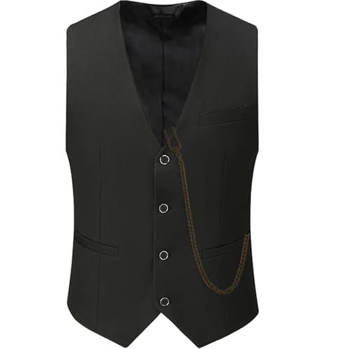 SUCADA Blazer Weste Herren Retro Mittelalterlich Tracht Weste Für Herren Slim Fit V-Ausschnitt Basic Weste Herren Einfarbig Ärmellos Business Weste Herren A-Black 5XL von SUCADA