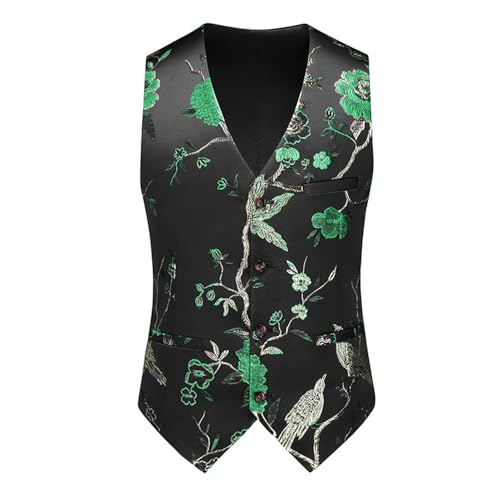 SUCADA Blazer Weste Herren Retro Mittelalterlich Tracht Weste Für Herren Slim Fit V-Ausschnitt Basic Weste Herren Einfarbig Ärmellos Business Weste Herren H-Green M von SUCADA