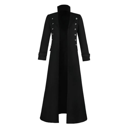 SUCADA Gothic Mantel Herren Steampunk Mittelalter Langarm Mantel Zweireiher Retro Jacke Für Halloween Party Robe Cosplay Kostüm Viktorianischen Einfarbig Mantel Herren A-Black L von SUCADA