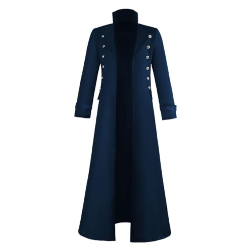 SUCADA Gothic Mantel Herren Steampunk Mittelalter Langarm Mantel Zweireiher Retro Jacke Für Halloween Party Robe Cosplay Kostüm Viktorianischen Einfarbig Mantel Herren D-Blue XL von SUCADA