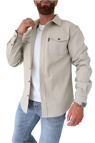 SUCADA Hemdjacke Herren Frühling Übergangs Casual Jacke Slim Fit Revers Knopfleiste Langarm Jacke Herren Einfachheit All-Match Outdoor Jacke Herren A-Light Apricot 3XL von SUCADA