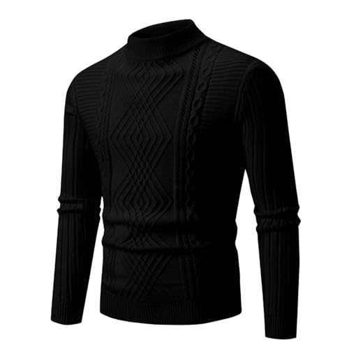 SUCADA Strickpullover Herren Stretch Komfortabel Stehkragen Sweater Slim Fit Warm Pullover Basic Casual Strickwaren Herren Winter Einfarbig Knit Sweater Herren B-Black1 M von SUCADA