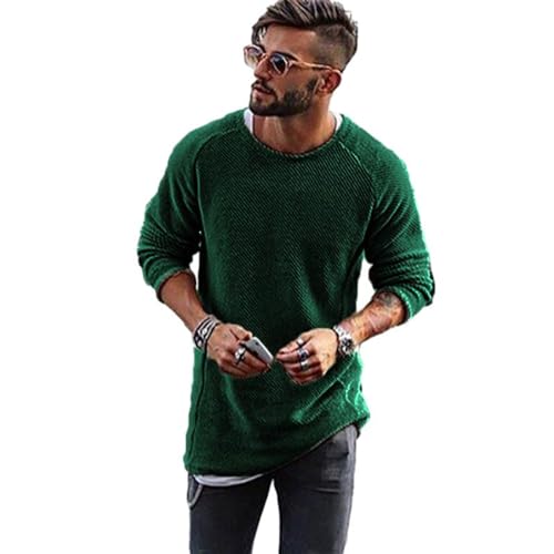 SUCADA Strickwaren Herren Dünnschliff Rundhals Strickpullover Stretch Slim Fit Langarm Pulli Herren Mittlere Länge Einfarbig Pullover Herren E-Green XL von SUCADA