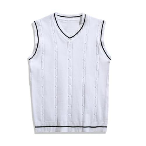 SUCADA Strickweste Herren Ärmellos V-Ausschnitt Pullover Kollegialer Stil Basic Winter Pullunder Für Männer Stretch Slim Fit Sweater Weste Herren C-White M von SUCADA