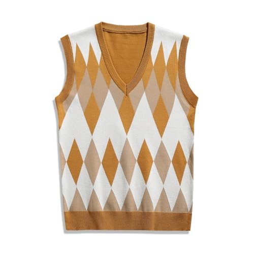 SUCADA Strickweste Herren Ärmellos V-Ausschnitt Pullover Kollegialer Stil Basic Winter Pullunder Für Männer Stretch Slim Fit Sweater Weste Herren M-Yellow2 M von SUCADA