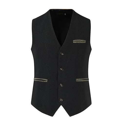 SUCADA Tracht Weste Für Herren Frühling Blazer Weste Taschendekoration Basic Weste Herren Slim Fit Revers Doppelreihig Business Weste Modern Party Host Weste Herren C-Black2 S von SUCADA