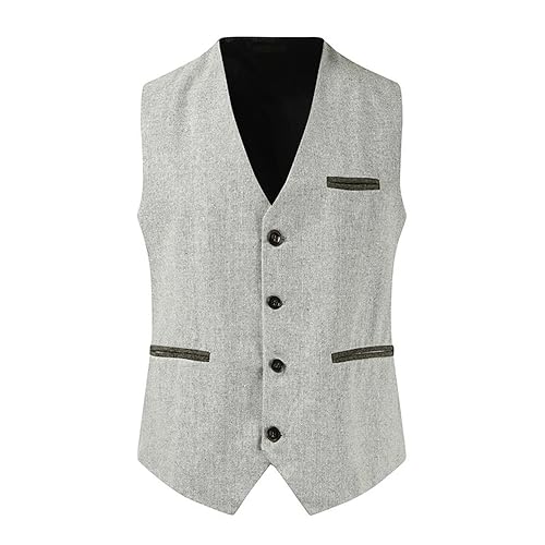SUCADA Tracht Weste Für Herren Frühling Blazer Weste Taschendekoration Basic Weste Herren Slim Fit Revers Doppelreihig Business Weste Modern Party Host Weste Herren D-Grey S von SUCADA