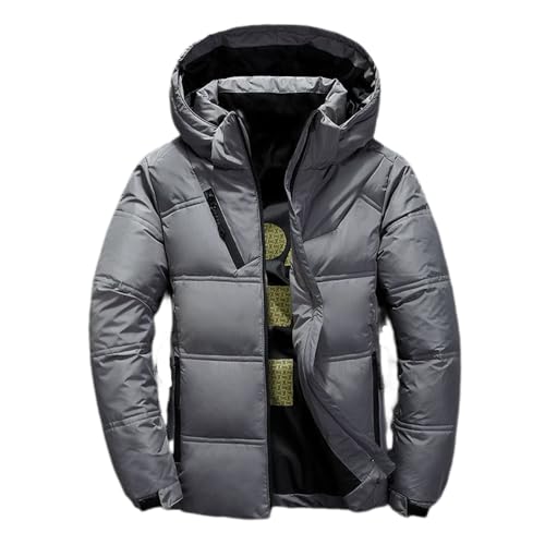 Winterjacke Herren Warm Outdoor Arbeitsjacke Slim Fit Einfarbig Skijacke Winddicht Kältejacke Herren Winter Mit Kapuze Langarm Jacke Herren C-Light Grey M von SUCADA