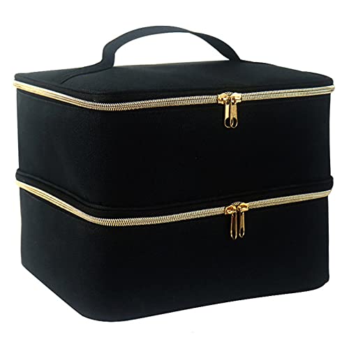 SUCCEASY Nagellack-Organizer-Tasche, doppellagige Nagellack-Aufbewahrungstasche, 30 Fächer, Nagellack-Halter, Maniküre-Werkzeuge, Nagellack, Lippenstift, tragbar & Beauty-Werkzeuge Aufbewahrungsbox (schwarz) von SUCCEASY