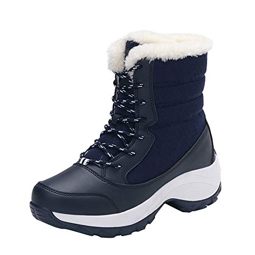 SUCES Damen Boot Fleece Gefüttert Schneeschuhe Winter Wasserdicht Wandern Stiefeletten Frauen Flache Dauerhaft Winterstiefel Sport Bequem Sitefel (Blau,38) von SUCES