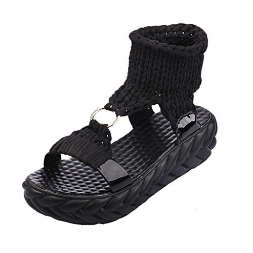 SUCES Damen Sandalen, Gestrickte Plateausandalen Neu Persönlichkeit Freizeitschuhe Mode Beiläufige Sandalen Strand Sommer Flache Schuhe Bequem Strandschuhe Geschenk fur Frauen Mädchen von SUCES