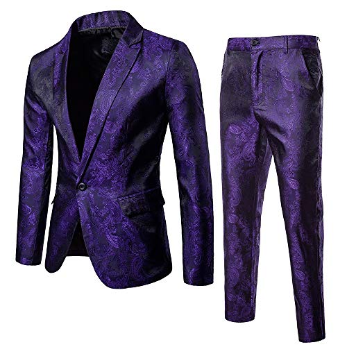 SUCES Herren Anzug,Schmale Blazer Business Hochzeit Party Smoking Sakko Jacke + Weste + Hose Männer Klassisch Charmant Set Modern Cool Mantel (Lila,XXL) von SUCES