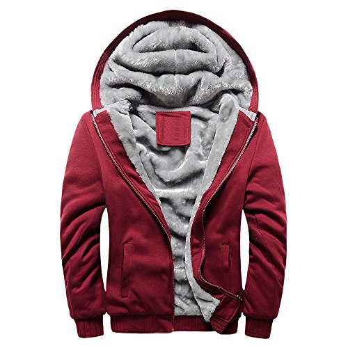 SUCES Herren Camouflage Hoodie Winter warme Fleece Zipper Sweater Jacke Outwear Mantel Kapuzenpullover Gefütterte Sweatjacke Zip-Hoodie Jacke mit Kapuze Winter Kapuzenpullis (2XL, rot) von SUCES