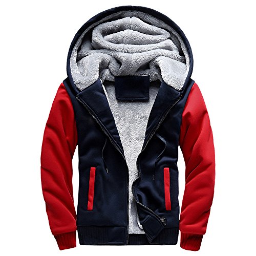 SUCES Herren Camouflage Hoodie Winter warme Fleece Zipper Sweater Jacke Outwear Mantel Kapuzenpullover Gefütterte Sweatjacke Zip-Hoodie Jacke mit Kapuze Winter Kapuzenpullis (L, rot) von SUCES