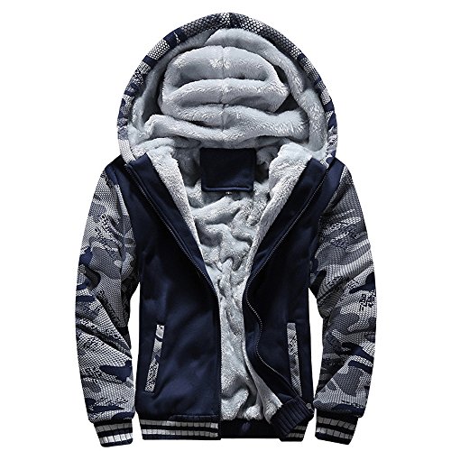 SUCES Herren Camouflage Hoodie Winter warme Fleece Zipper Sweater Jacke Outwear Mantel Kapuzenpullover Gefütterte Sweatjacke Zip-Hoodie Jacke mit Kapuze Winter Kapuzenpullis (M, Blau) von SUCES