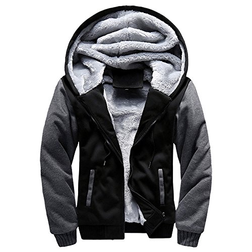 SUCES Herren Camouflage Hoodie Winter warme Fleece Zipper Sweater Jacke Outwear Mantel Kapuzenpullover Gefütterte Sweatjacke Zip-Hoodie Jacke mit Kapuze Winter Kapuzenpullis (XL, Schwarz) von SUCES