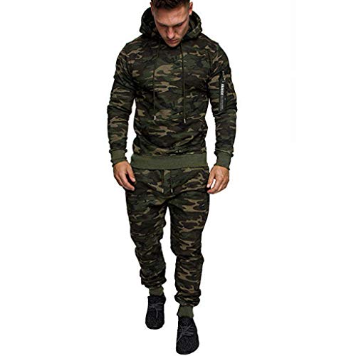 SUCES Herren Cargo Stil Jogginganzug Trainingsanzug Camouflage Sporthose+Hoodie Sportanzug Casual Hoodie-Jogginghose Freizeitanzug Sweatshirt von SUCES