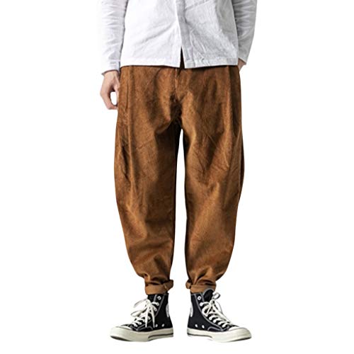 SUCES Herren Hose Baggy Cord Freizeithose Urlaub Täglichen Strandhosen Vintage Retro Lang Hosen Einfarbig Mode Haremshosen Sommer Chino Hose Casual von SUCES