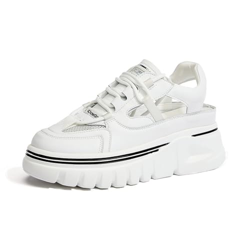 Damen Grün Turnschuhe Dicke Boden Muffin Flats Schuhe Dämpfung Offene Ferse Sandalen Trainer Weiches Leder Mode Leichte Einzelne Schuhe von SUCHETA