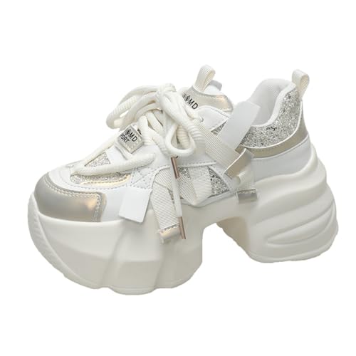 Damen Lila Pailletten Lace-up Trainer Süße Höhe erhöhen Verschleiß Sport Stil Freizeitschuhe Leichte Stoßdämpfung Atmungsaktive Business-Sportschuhe von SUCHETA