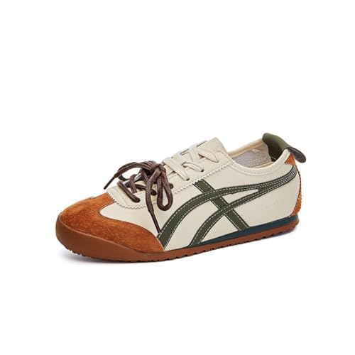 Damen Retro Turnschuhe Fashion Lace-up Flache Schuhe Outdoor Casual Schuhe Frühling und Herbst Damen Einzelne Schuhe Leder Leichte Luxus Soft Bottom Board Schuhe von SUCHETA