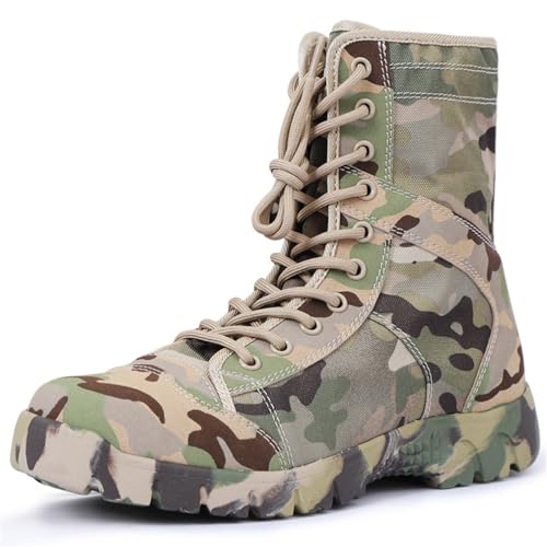 Frauen Wasserdicht Bergsteigen Schuhe High Top Canvas Schuhe Ultraleichte Kampfstiefel Camouflage Grün Wanderschuhe rutschfeste Trainingsschuhe von SUCHETA