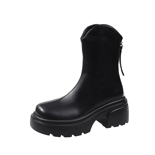 Retro Runder Kopf Frauen Kurze Stiefel Erhöhung Dicker Boden Herbst und Winter Niedrige Stiefel Weiches Leder Dünn Einkaufen Dating Mode Stiefel von SUCHETA
