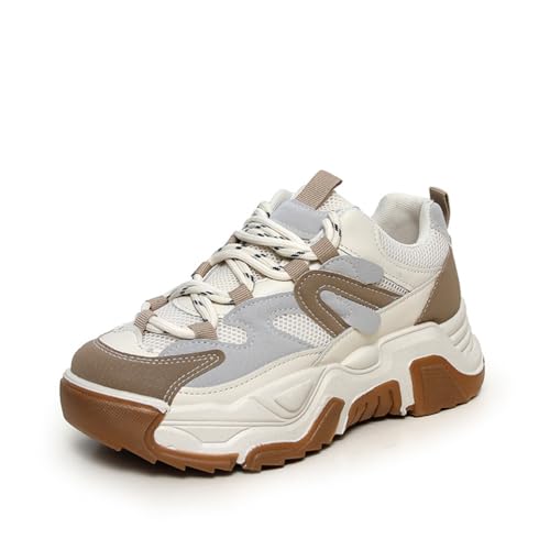 Runde Kopf lose Trainer Frauen dicken Boden Erhöhung Training Schuhe Lace Up Casual Daddy Schuhe Laufen Fitness Walking Workout Student Schuhe schwarz atmungsaktiv bequem Einzelne Schuhe von SUCHETA