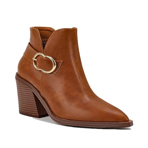 SUCHETA Chunky Heel Kurze Stiefel Damen Herbst und Winter Hochhackige und Nackte Stiefel Spitzkopf Chelsea Schuhe Niedrige Damenstiefel V-Mund Mode Arbeitsstiefel von SUCHETA