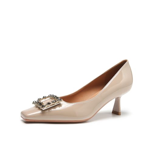 SUCHETA Damen Feine Hochhackige Absätze Quadratische Kopf Flacher Mund Gericht Schuhe Temperament Elegante Karriere Arbeit Schuhe Strass Schwarz Party Mode Schuhe von SUCHETA