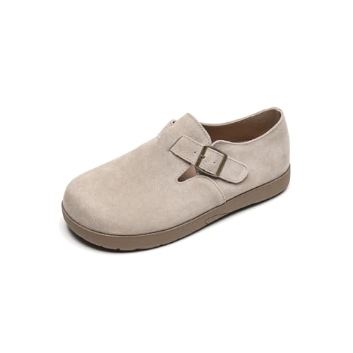 Damen Flache Kleine Lederschuhe Runde Kopf Flacher Mund Wanderschuhe Große Größe Damen Vier Jahreszeiten Einzelne Schuhe Niedriger Absatz Wildleder Mode Schuhe von SUCHETA