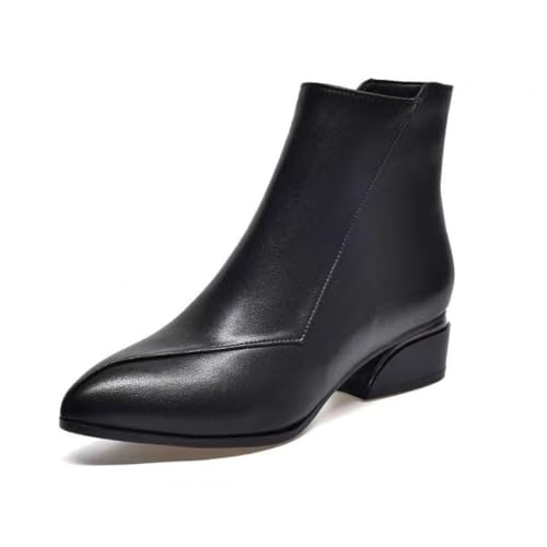 SUCHETA Damen Knöchelstiefel mit niedrigem Absatz Chunky Heel Pointed Toe Short Boots Side Zip Elegant Temperament Mode Stiefel Arbeit Party Lederstiefel Herbst Winter Einzelne Stiefel von SUCHETA