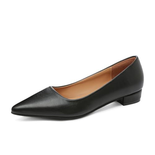 Damen Niedrige Absätze Hohe Absätze Spitze Flache Schuhe Einfache Mode Pumpen Schuhe Quadratische Ferse Kleine Lederschuhe Damen Elegante Casual Business Einzelne Schuhe von SUCHETA