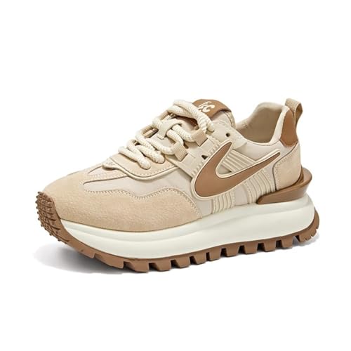 SUCHETA Damen Plattform Sneaker Dicke Sohle Erhöhte Trainer Leder Schnürsenkel Trainer Dämpfung Laufschuhe Leichte Bequeme Anti-Kollision Zehe von SUCHETA