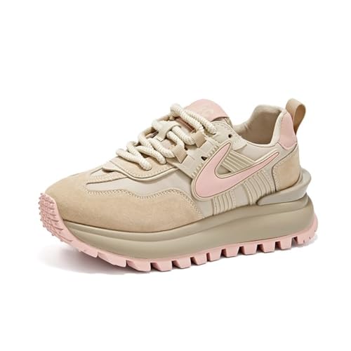 SUCHETA Damen Plattform Sneaker Dicke Sohle Erhöhte Trainer Leder Schnürsenkel Trainer Dämpfung Laufschuhe Leichte Bequeme Anti-Kollision Zehe von SUCHETA