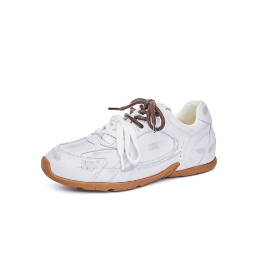 SUCHETA Damen Retro Flache Schuhe Low Top Lace Up Sneakers Casual Hundert Laufschuhe Bequeme Atmungsaktive Fitness-Trainer Leichte Bequeme von SUCHETA