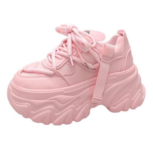 Damen Sommer Rosa Lace-up Trainer Mesh Atmungsaktiv Bequem Höhe Erhöhen Tragen Sportschuhe Vielseitig Casual Einfach Bequem Student Sportschuhe von SUCHETA