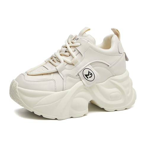 Damen Weiß Dick-Soled Trainer Einfache Atmungsaktive Vielseitige Mode Sportschuhe Leichte Bequeme Erhöhte Sportschuhe von SUCHETA
