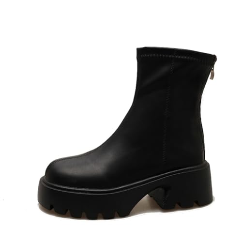 SUCHETA Dicke Unterseite Erhöhte Stiefel Elastische Dünne Damenstiefel Herbst und Winter Retro Runder Kopf Chelsea Stiefel Temperament Dicke mit Einzelne Stiefel von SUCHETA