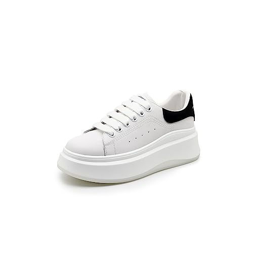 SUCHETA Echtes Leder Kleine Weiße Schuhe Weiblich Weicher Boden Dicker Boden Casual Sport Board Schuhe Einzelne Schuhe Vielseitig Muffin Runder Kopf Damen von SUCHETA