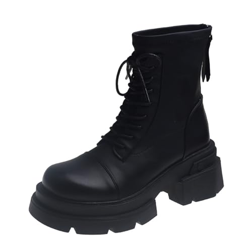 SUCHETA Kurze Stiefel Damen Herbst und Winter Dicker Boden Britischer Stil Mädchenstiefel Erhöhte Ritterstiefel Mode Schnürung Lässige Motorradstiefel von SUCHETA