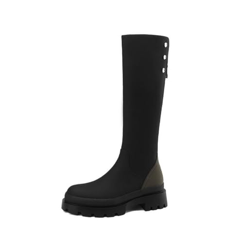 Lange Stiefel Frauen Thick Bottom Colorblocking Oberschenkelhohe Stiefel Herbst und Winter Thick with Knight Boots Round Head Thick Bottom High Boots von SUCHETA