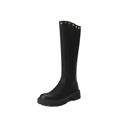 SUCHETA Retro-Ritterstiefel Frau England Dicker Boden Runder Kopf Lässig Elastische Schenkelhohe Stiefel Herbst und Winter Retro Hochhackige Stiefel von SUCHETA
