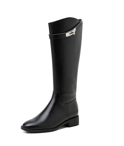 SUCHETA Runder Kopf Damenstiefel Weiche Lederstiefel Aber kniehoch Höhe erhöhen Hohe Stiefel Herbst und Winter Stiefel Dicker Absatz Gürtelschnalle Ritterstiefel von SUCHETA