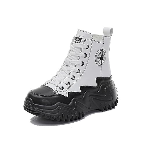 Schwarz und weiß Mode Kurze Stiefel hohe Bande dicken Boden innere Höhe lässig und Knöchel Stiefel Damenstiefel einzelne Schuhe Herbst und Winter von SUCHETA