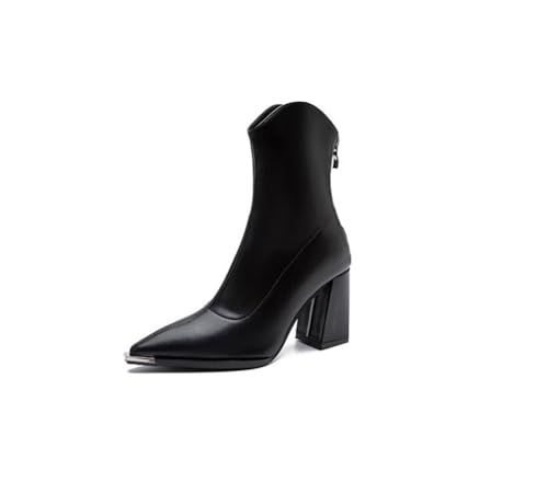 SUCHETA Spitzer Kopf Dick mit Mode Kurze Stiefel Frauen Herbst und Winter Weiches Leder Hochhackige Stiefel Retro Chelsea Stiefel Temperatur Knöchelstiefel von SUCHETA